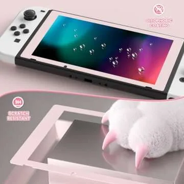 eXtremeRate 2 Pack Cherry Blossoms Pink Border Transparent HD Clear Saver Protector Film, Tempered Glass Screen Protector for Nintendo Switch [Anti-Fingerprint, Shatterproof, Bubble-Free]