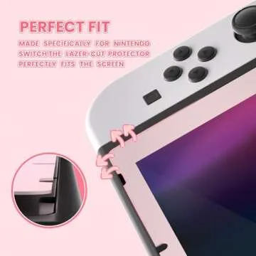 eXtremeRate 2 Pack Cherry Blossoms Pink Border Transparent HD Clear Saver Protector Film, Tempered Glass Screen Protector for Nintendo Switch [Anti-Fingerprint, Shatterproof, Bubble-Free]