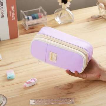 Dugio Big Pencil Case Large Capacity Pencil Bag with Zipper Pencil Pouch for Girls Boys Kids Adults Stationery Pencil Pen Case Organizer for School Office Purple