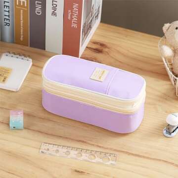 Dugio Big Pencil Case Large Capacity Pencil Bag with Zipper Pencil Pouch for Girls Boys Kids Adults Stationery Pencil Pen Case Organizer for School Office Purple