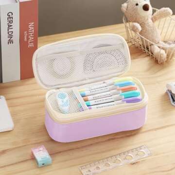 Dugio Big Pencil Case Large Capacity Pencil Bag with Zipper Pencil Pouch for Girls Boys Kids Adults Stationery Pencil Pen Case Organizer for School Office Purple