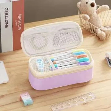 Dugio Big Pencil Case Large Capacity Pencil Bag with Zipper Pencil Pouch for Girls Boys Kids Adults Stationery Pencil Pen Case Organizer for School Office Purple