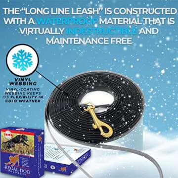 Regal Dog Products 30' feet Black Waterproof Long Dog Leash | Vinyl-Coated Webbing Waterproof Long Leash for Dog Training and Outdoor Activities | Dog Training Leash for Small, Medium & Large Dogs