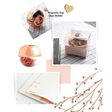 Rose Gold Paper Clips with Acrylic Holder - 100 pcs for Office Decor