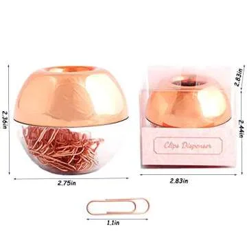 Rose Gold Paper Clips with Acrylic Holder - 100 pcs for Office Decor