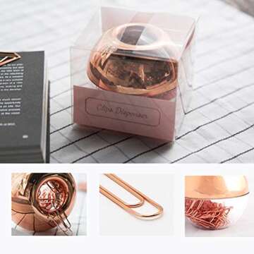 Rose Gold Paper Clips with Acrylic Holder - 100 pcs for Office Decor