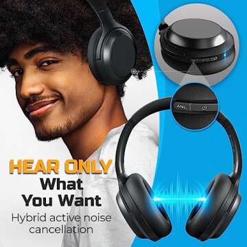 TREBLAB Z7 Pro - Hybrid Active Noise Cancelling Headphones, Signature aptX-HD Audio, Memory Foam Ear Cups, Foldable, 45H Play, Bluetooth 5, Fast Charging, Workout Over Ear Headphones Wireless With Mic