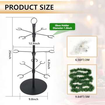 Cocktail Tree Stand, Christmas Tree Drink Holder, 3 Tier - 12 Holders for Champagne, Martini, Margarita Cups Holder, Perfect for Bridal Showers, Birthday, Housewarmings, and Bachelorette Parties