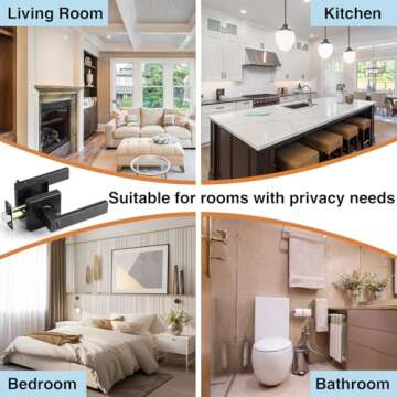 AIKKIL Matte Black Door Handle Interior Knob Keyless Levers Set (6 Pack), Heavy Duty Privacy Lock for Bedroom or Bathroom, Reversible for Left Right Sided Doors