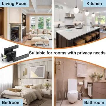 AIKKIL Matte Black Door Handle Interior Knob Keyless Levers Set (6 Pack), Heavy Duty Privacy Lock for Bedroom or Bathroom, Reversible for Left Right Sided Doors