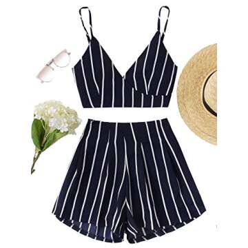 Summer Striped 2 Piece Outfit - MakeMeChic Women's Navy Cami