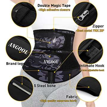 ANGOOL Neoprene Waist Trainer for Women, Adjustable Workout Trimmer Belt