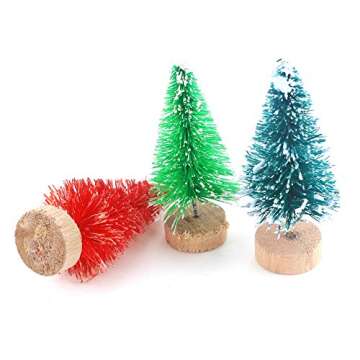 Etmact 24pcs Multicolor Mini Pine Trees Frosted Sisal Trees with Wood Base Bottle Brush Trees Plastic Winter Snow Ornaments Tabletop Trees for Crafting, Displaying and Decoration