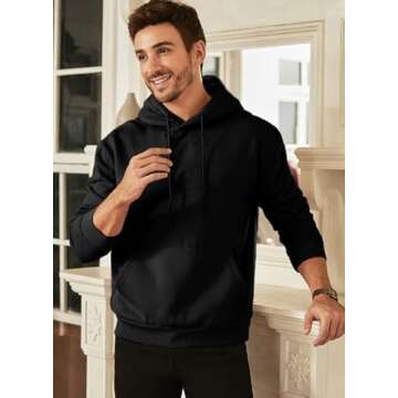 JMIERR Men's Sweatshirt Mens Fall Vintage Drawstring Hoodies Sweatshirts for Men Long Sleeve Hooded Pullover with Pockets Collar Fleece Casual Basic Simple Winter Shirts Sweater, US50(2XL), Black