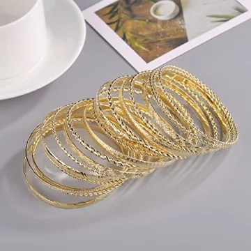 LUX ACCESSORIES Aztec Multi Bangle Set Shiny Gold