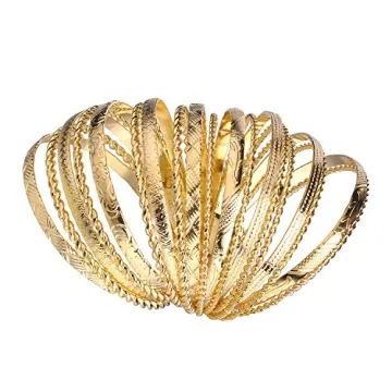 LUX ACCESSORIES Aztec Multi Bangle Set Shiny Gold