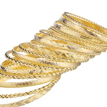LUX ACCESSORIES Aztec Multi Bangle Set Shiny Gold