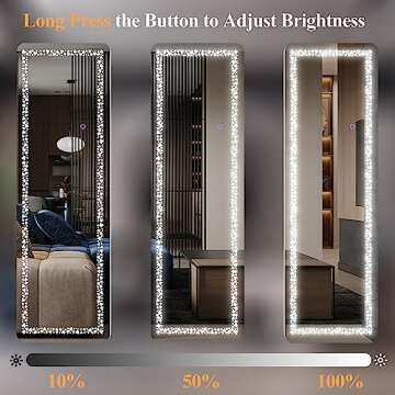 Biyatuos 63" x 20" Full Length Mirror with LED Lights, Full Body Mirror with Poker Pattern Light, Free Standing Mirror, Wall Mounted Hanging Mirror & 3 Color Lighting(White)