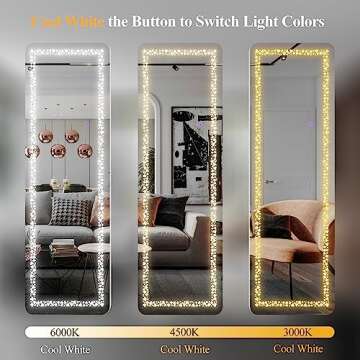 Biyatuos 63" x 20" Full Length Mirror with LED Lights, Full Body Mirror with Poker Pattern Light, Free Standing Mirror, Wall Mounted Hanging Mirror & 3 Color Lighting(White)