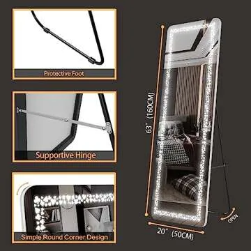 Biyatuos 63" x 20" Full Length Mirror with LED Lights, Full Body Mirror with Poker Pattern Light, Free Standing Mirror, Wall Mounted Hanging Mirror & 3 Color Lighting(White)