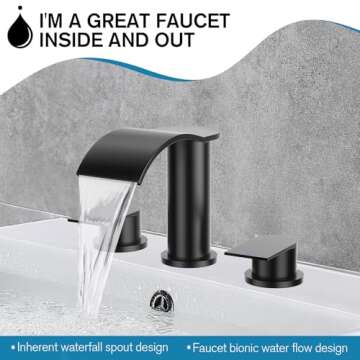 Stylish Waterfall Bathroom Faucet - Matte Black Finish with Pop-up Drain