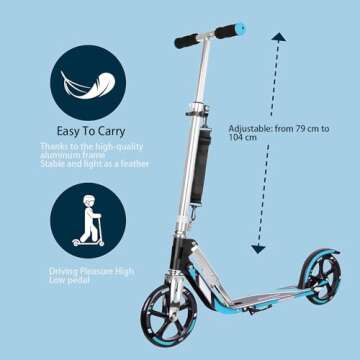 Adult Scooter - Folding, Adjustable Height, Big Wheels, Lightweight All-Aluminum Frame | Suitable fo...