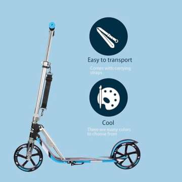 Adult Scooter - Folding, Adjustable Height, Big Wheels, Lightweight All-Aluminum Frame | Suitable for Teens 12+ | 300lbs Weight Limit