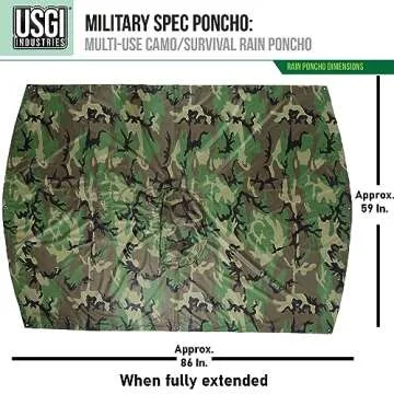 Lightweight Tactical Ripstop Camouflage Rain Poncho for Hiking, Hunting, Survival - USGI Style