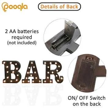 Pooqla Light Up BAR Sign with Remote, Bar Letters with lights for home bar decor, Led Illuminated Letter Lights, Wine Marquee Signs for Art Wall decor (Remote - Black BAR)