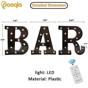 Pooqla Light Up BAR Sign with Remote, Bar Letters with lights for home bar decor, Led Illuminated Letter Lights, Wine Marquee Signs for Art Wall decor (Remote - Black BAR)