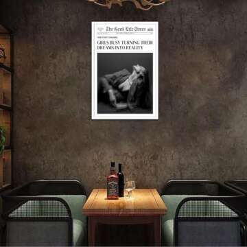 Generic Retro Girls Busy Turning'Their Dreams To Reality Posters Black And White Newspaper Wall Art Magazine Thought Hot Girl Painting For Home Bedroom Dorm Wall Decor 12x16in Unframed