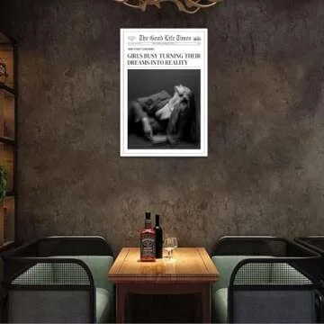 Generic Retro Girls Busy Turning'Their Dreams To Reality Posters Black And White Newspaper Wall Art Magazine Thought Hot Girl Painting For Home Bedroom Dorm Wall Decor 12x16in Unframed