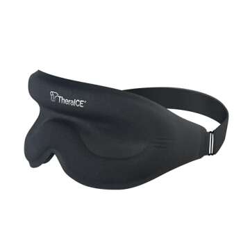 TheraICE Sleep Mask + Cooling Gel Relief - Sleep Eye Mask Blackout Blindfold Cold - 3D Contoured Relaxing No Pressure Eye Cover to Block Light for Comfortable Soothing Night Sleeping/Men & Women