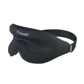 TheraICE Sleep Mask + Cooling Gel Relief - Sleep Eye Mask Blackout Blindfold Cold - 3D Contoured Relaxing No Pressure Eye Cover to Block Light for Comfortable Soothing Night Sleeping/Men & Women