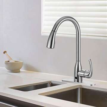 Motion Sensor Kitchen Faucet with Sprayer - Brushed Nickel No Touch Touchless Faucets Stainless Stee...