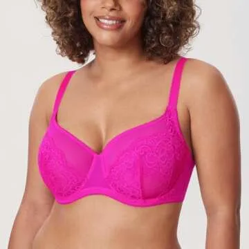 DELIMIRA Women's Lace Bra Plus Size Full Coverage Underwire Sexy Unlined Bras
