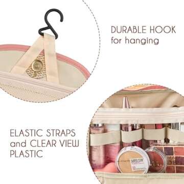 Chandelli Designer Travel Toiletry Bag With Hook - Fits 40 Toiletries - Large Toiletry Bag Hanging - Hanging Makeup Bag Travel Cosmetic Bag - Travel Gifts For Women - Bathroom Travel Bag For Women