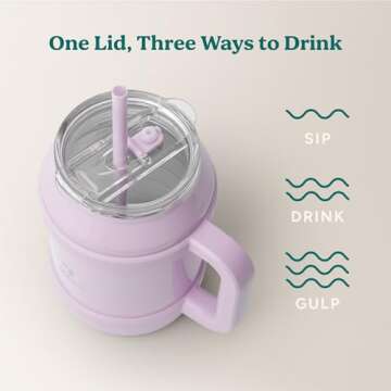 REDUCE Reusable 50 oz Cold1 Water Tumbler – Ergonomic Handle – Double-Wall Insulation – Sturdy Desktop/Tabletop Mug with Lid and Straw – BPA-Free – Stainless Steel for Gym, Home, or Office– Lilac Bud
