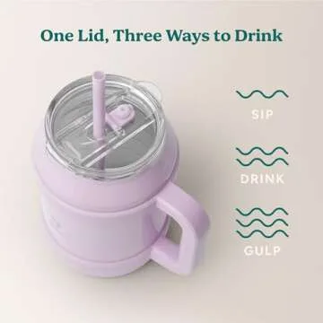 REDUCE Reusable 50 oz Cold1 Water Tumbler – Ergonomic Handle – Double-Wall Insulation – Sturdy Desktop/Tabletop Mug with Lid and Straw – BPA-Free – Stainless Steel for Gym, Home, or Office– Lilac Bud