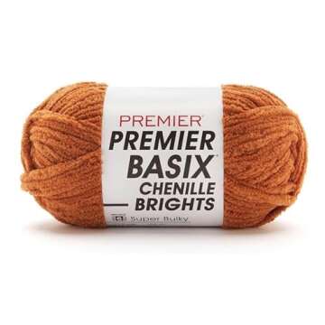 Premier Yarns Basix Chenille Brights Yarn 5.3 Oz Each Skein 6 Super Bulky Chunky Weight 3 Pack Bundle with Bella's Crafts Stitch Markers (Rust)