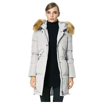 Orolay Grey Women's Down Jacket with Faux Fur Hood