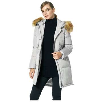 Orolay Grey Women's Down Jacket with Faux Fur Hood