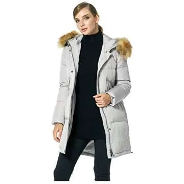 Orolay Grey Women's Down Jacket with Faux Fur Hood