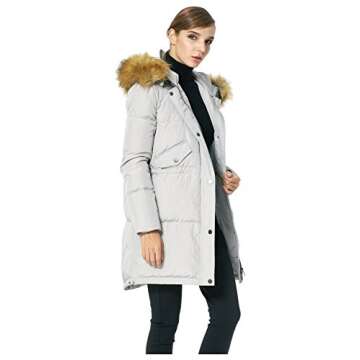 Orolay Grey Women's Down Jacket with Faux Fur Hood