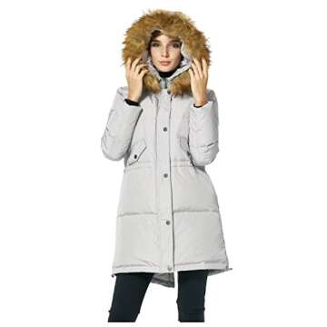 Orolay Grey Women's Down Jacket with Faux Fur Hood