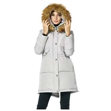 Orolay Grey Women's Down Jacket with Faux Fur Hood