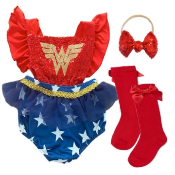 Baby Girl Superhero Halloween Costume Customized Sequin Romper and Accessories
