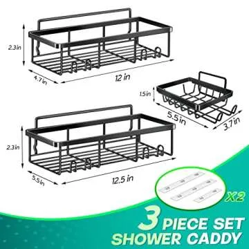 Shower Caddy Bathroom Organizer 3-Pack Adhesive Rustproof Shower Shelf for Inside Shower Storage with Soap Holder and Adhesives