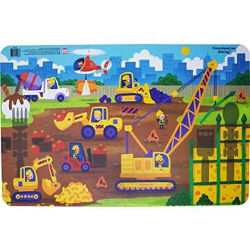 Set of 3 Construction Utensils, Construction Plate and Construction Worksite Placemat