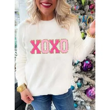 MARZXIN Women 2024 Casual Holiday Sweaters Long Sleeve Round Neck Cable Knit Pullover Sweatshirt White2 S New